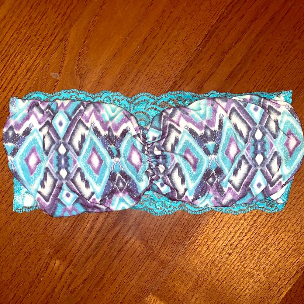 Aztec patterned bandeau with lace back
